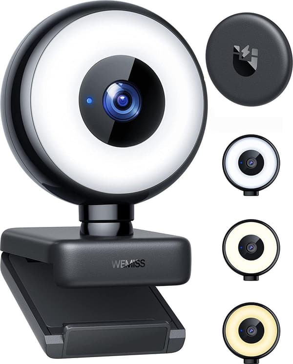 Wemiss CM-A2 Stream Webcam HD med cirkulær belysning og CMOS-sensor