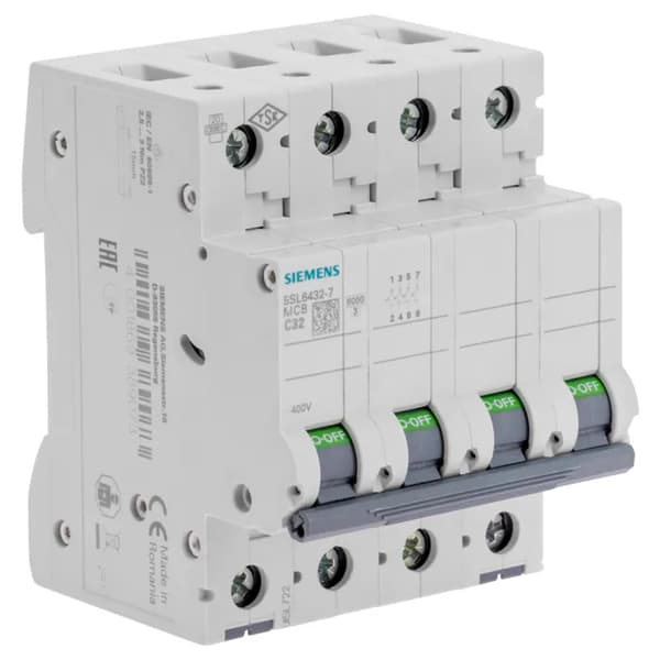 Siemens tetrapolær 32A afbryder kurve C 6kA