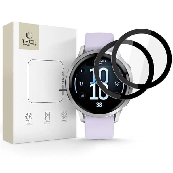 Tech-Protect lasi flex+ näytönsuojus 2-pack Garmin Venu 4 41mm musta