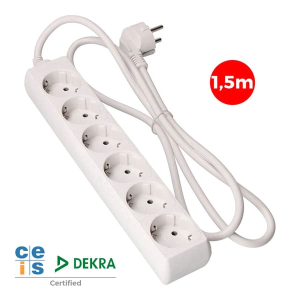 EDM 41006 6-stik strømskinne Hvid