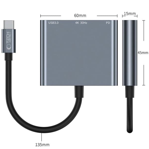 Tech-Protect v1 USB-hub 3i1 100W 4K grå