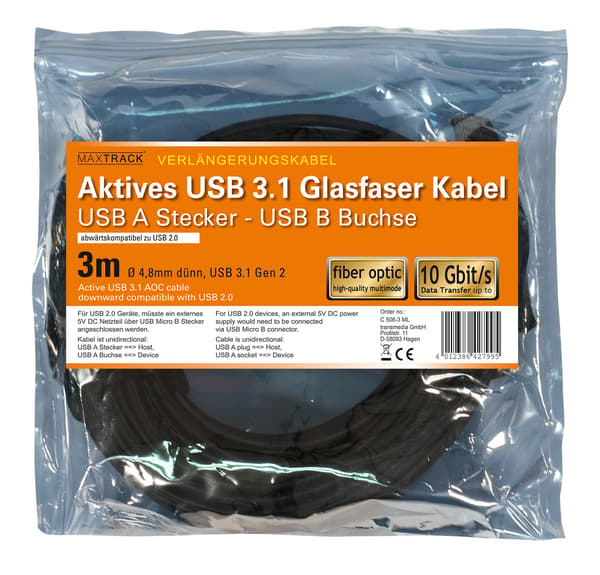 Maxtrack C506-10ML Fiber Optisk USB Kabel 10Gbps 20m