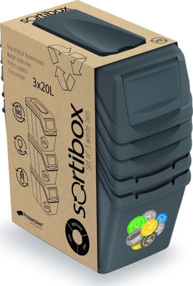 Prosperplast sortibox soptunnor 3x20l grå