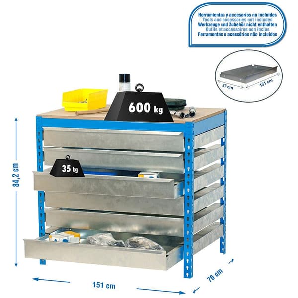 Simonrack bt5 box6 1500 arbejdsbænk blå/træ
