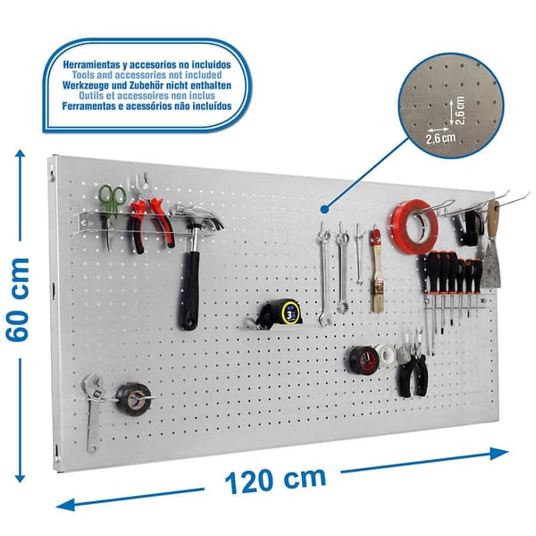 Simonrack panelclick værktøjsopbevaringspanel sølv 1200x600 14 kroge 3 tilbehør