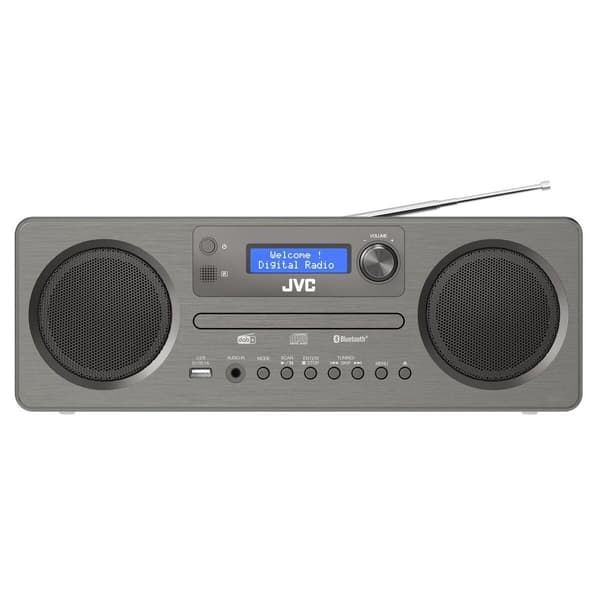 JVC RD-E861B-DAB Mini Hi-Fi integroitu CD-soitin ja Bluetooth 5.0, harmaa