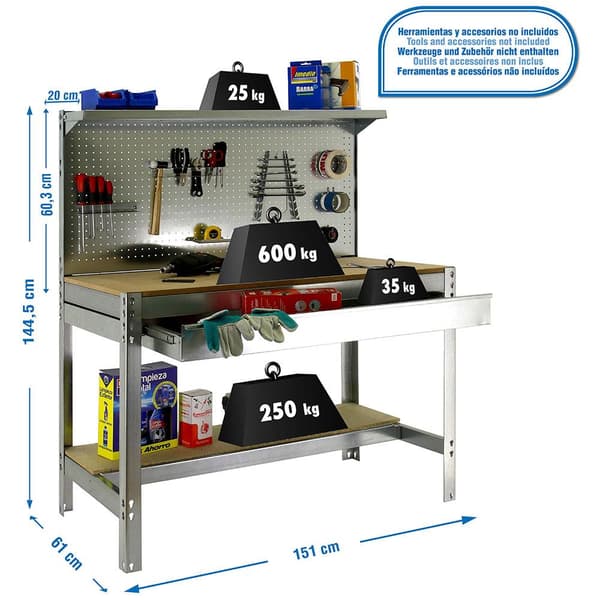Simonrack bt3 box arbejdsbænk Galvaniseret/Træ