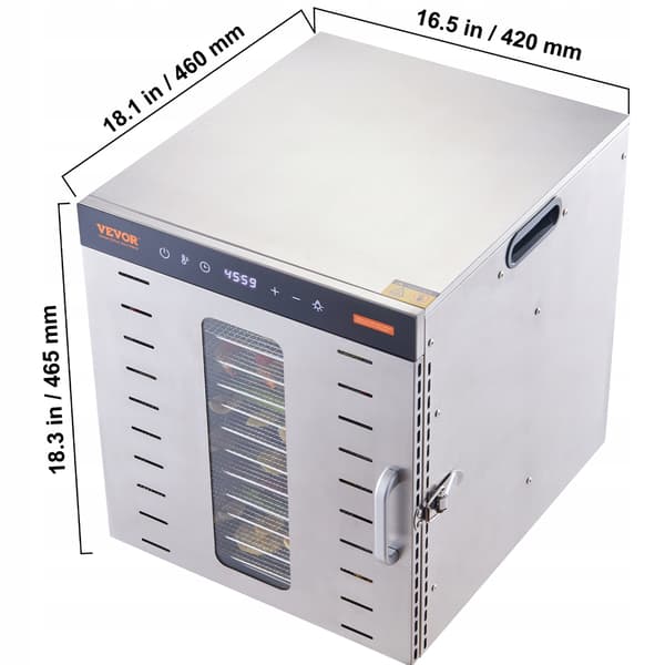 Vevor ss10x fødevare dehydrator 1000W 10 hylder Sølv/Grå