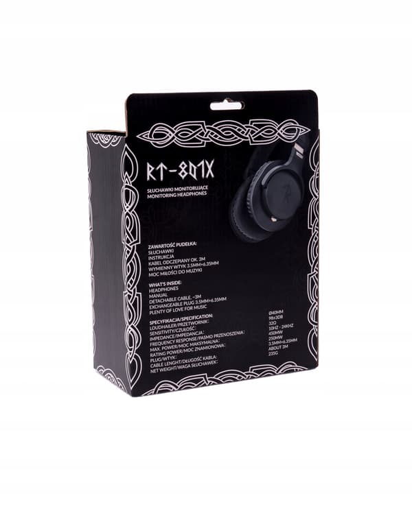 Rune RT-801X svarta hörlurar med 40mm dynamiska element
