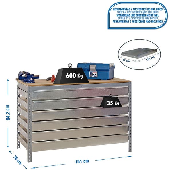 Simonrack bt5 box6 arbetsbänk grå/trä