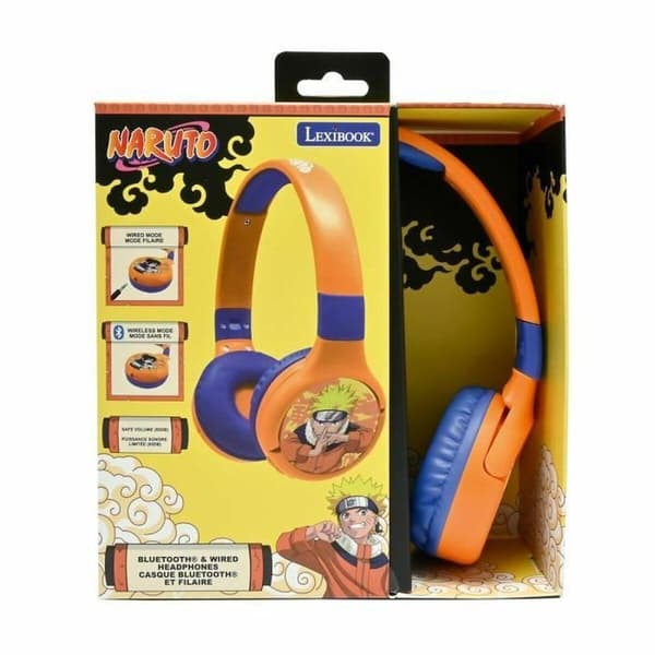 Lexibook Naruto orange hörlurar med Bluetooth och volymbegränsning 85 dB