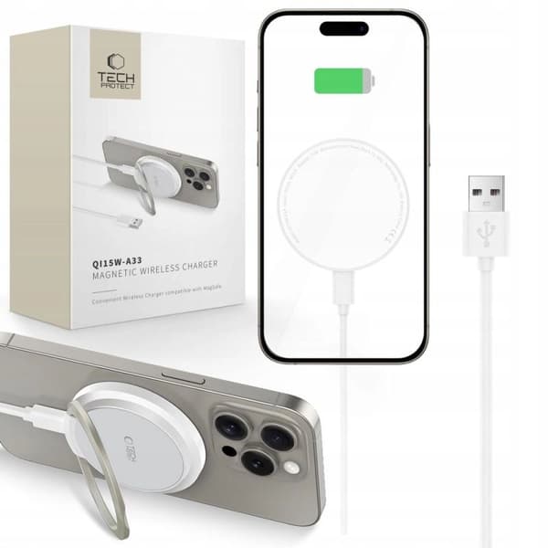 Tech-Protect qi15w-a33 trådløs oplader MagSafe hvid