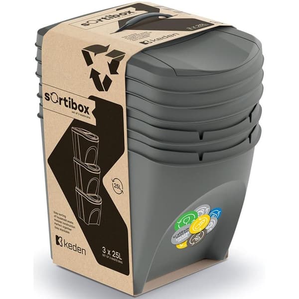 Prosperplast Sortibox soptunnor 3x25L grå