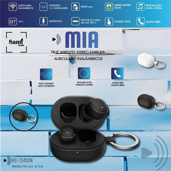 Sami MIA TWS Mini Trådløse Høretelefoner Sort 25mAh