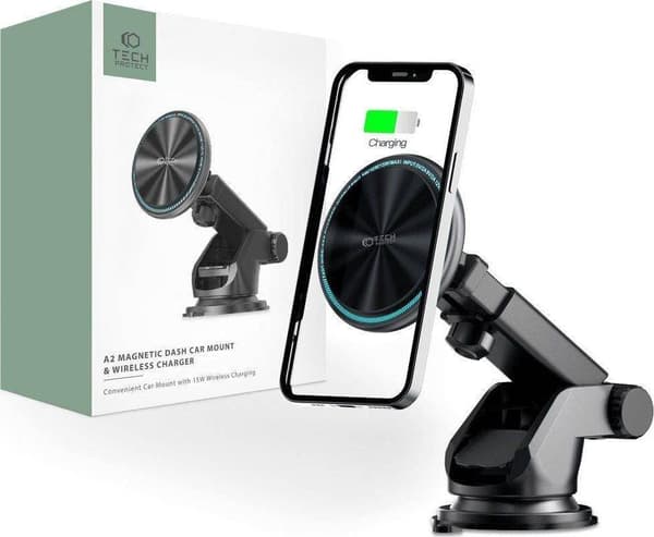 Tech-Protect A2 Magnetisk Bilholder med 15W Induktiv Oplader - Sort
