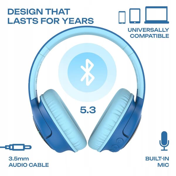 PowerLocus Bobo Høretelefoner til Børn, Sort/Blå, Bluetooth 5.3