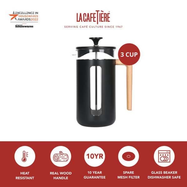 La Cafetière Pisa 3-kops sort kaffepresse