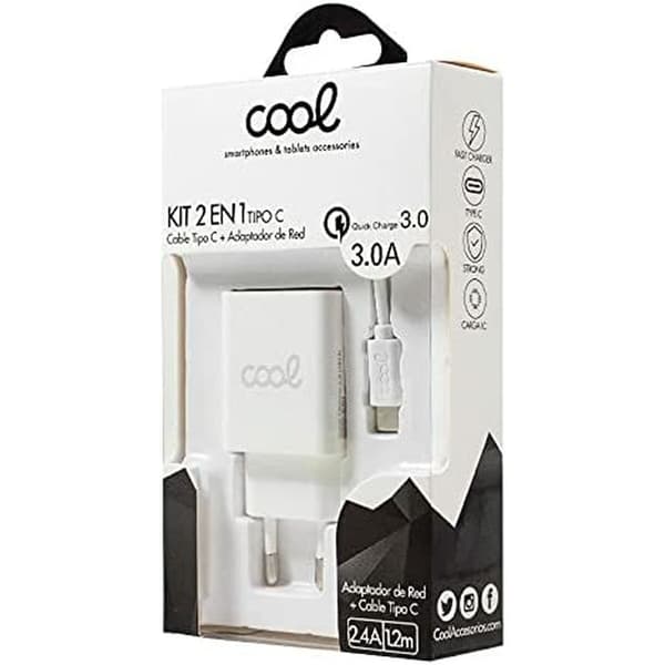 Cool universaali usb type-c seinälaturi valkoinen 3A Quick Charge