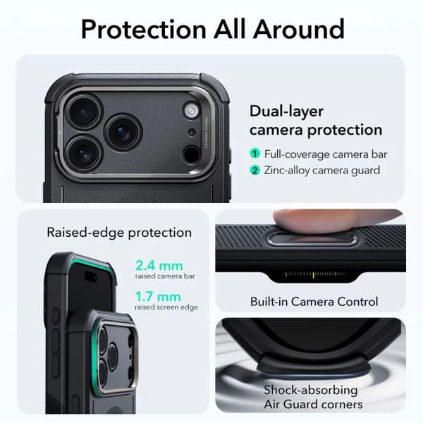 ESR Cyber Kickstand MagSafe Cover til iPhone 17 Pro Sort
