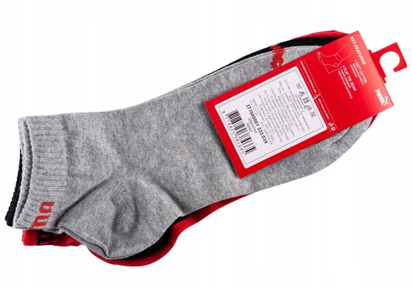 PUMA quarter plain strumpor svart/röd/grå