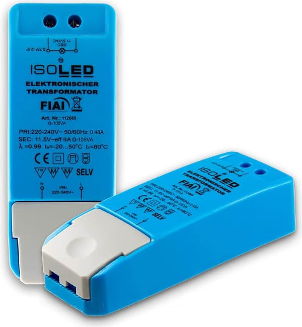 Isoled i112669 Transformator 12V AC 0-105VA Dimmbar Blå