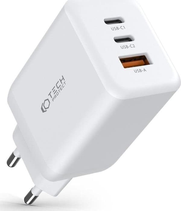 Tech-Protect C65W snabbladdare med 2 USB-C och 1 USB-A port
