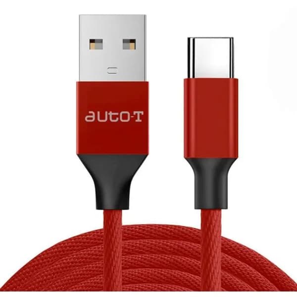 auto-t Câble USB-A vers USB-C 2A tressé rouge 1m