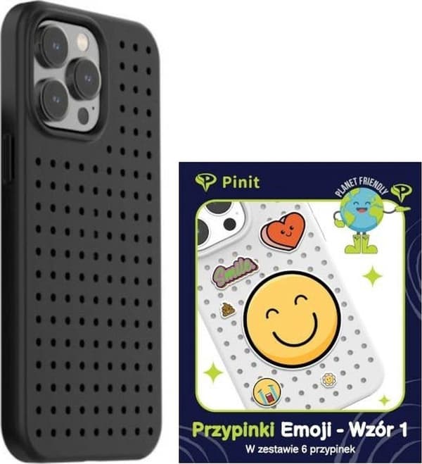 Pinit Dynamic iPhone 14 Pro Etui Noir avec Épingles Emoji