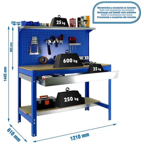 Simonrack arbejdsbænk bt3 box 1200 blå/træ