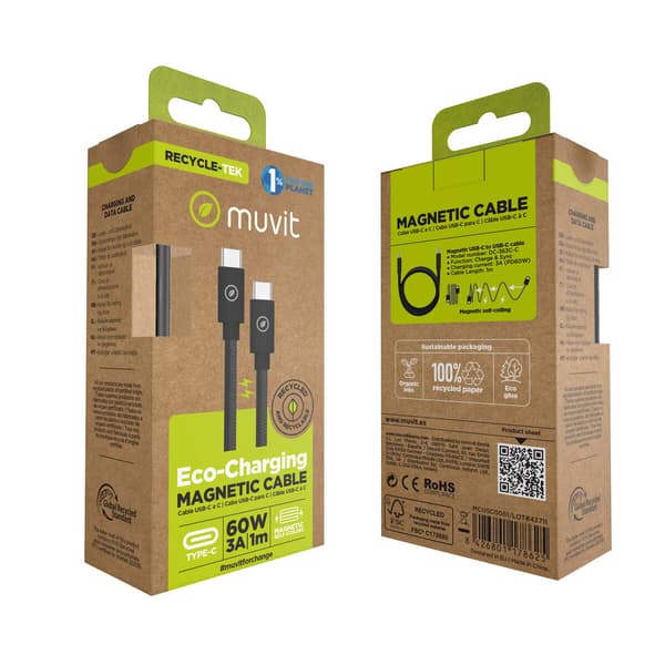 Muvit DC-363C-C magnetisk USB-C kabel 1m sort