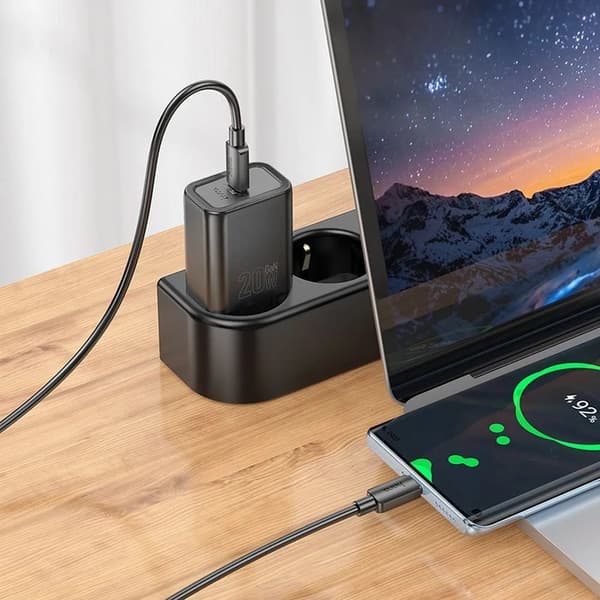Hoco n60 vægoplader USB-C 20W med kabel USB-C til Lightning 1m sort