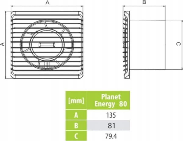 Roxy energy planet 80 ps badeværelsesventilator 100mm