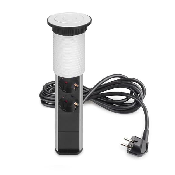 Emuca vertikal hvid 3x Schuko 2x USB