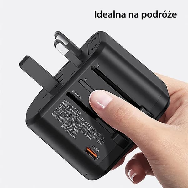 USAMS T59 rejseadapter 20W 4i1 med 2xUSB og 1xUSB-C