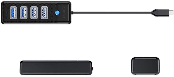 Orico PW4U-C3 USB-hub med fire USB-A 3.0-porte i sort