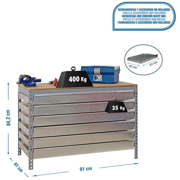 Simonrack bt-5 box6 900 arbetsbänk grå/trä
