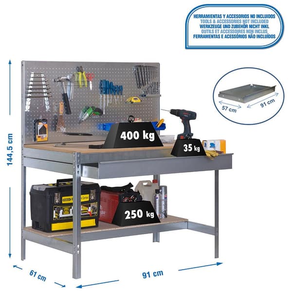 Simonrack bt2 box 900 arbejdsbænk Grå/Træ 400kg