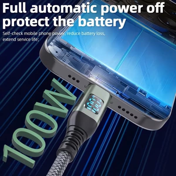Snabbladdningskabel 3meter PD 100w Type C med display