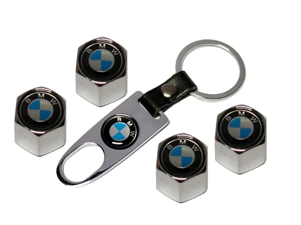 Ventilhattar BMW 4 st + nyckelring i krom, exklusivt set.