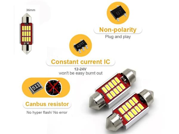c5w canbus 36mm röd led  SV8.5  2-pack 12v