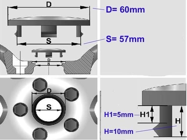 KIA centrumkåpor till fälgarna 60mm passar 57mm hål 4-pack..