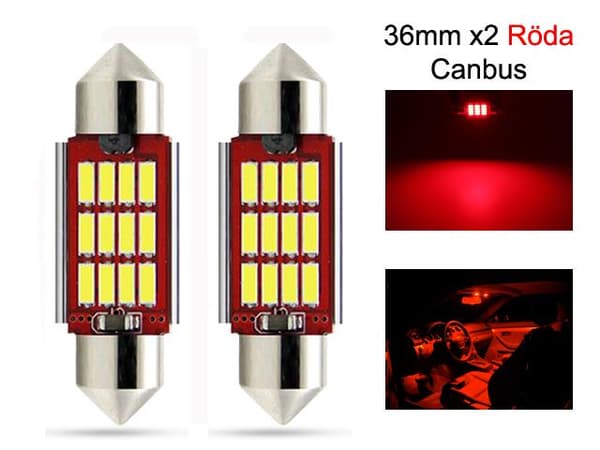 c5w canbus 36mm röd led  SV8.5  2-pack 12v