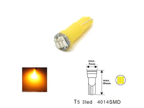 T5 gul 6-pack Led med 4014SMD chip W2x4.6d W2.1.x4.9d W1.2W W2.3W