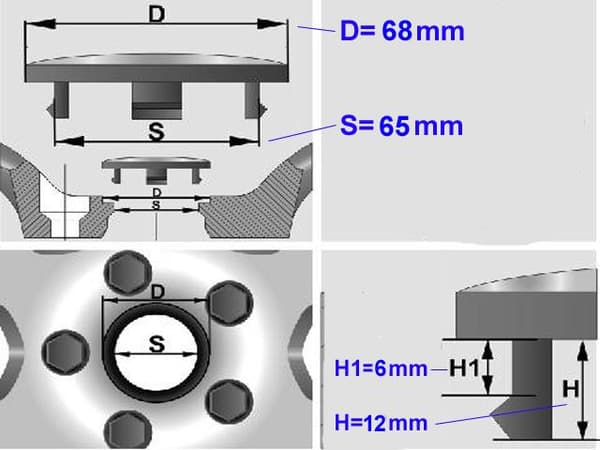 Centrumkåpor krom 68mm passar 65mm hål 4-pack