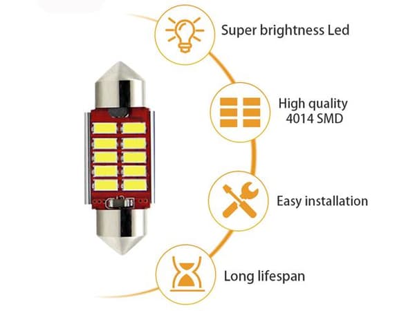 c5w canbus 36mm röd led  SV8.5  2-pack 12v