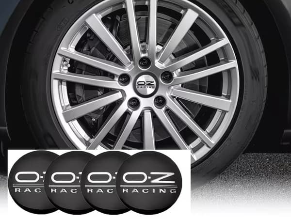 OZ Racing emblem(svart-silver) centrumkåpor hjulnavsskydd fälg 4-pack styling