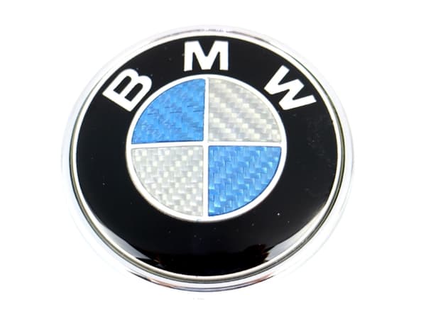 Emblem BMW motorhuv 73mm blåvit carbon look