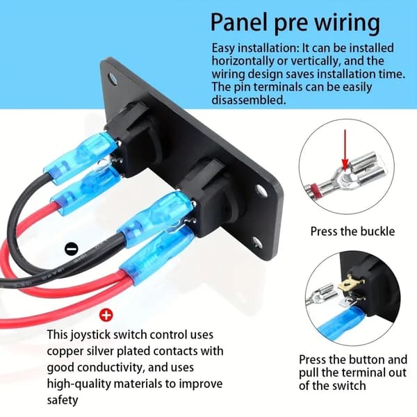 Panel med 4x Strömbrytare 12v 20A avbrytare vaggströmställare blå
