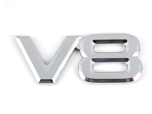 Emblem V8 krom metall  7,5 cm x 3 cm
