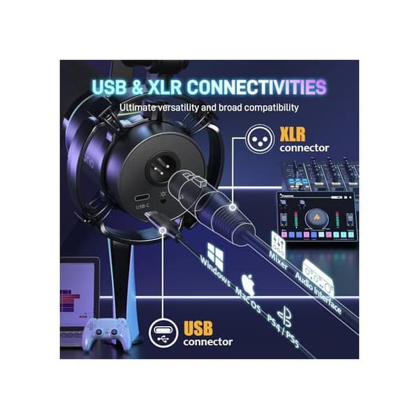 MAONO Micro Dynamique XLR-USB, PC Podcast Mikrofon med Programvara, Mute, Gain-knapp, Volymkontroll, för Streaming